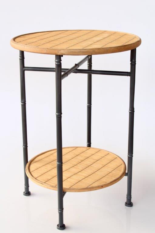 Round 2 Tier Metal & Rattan Table